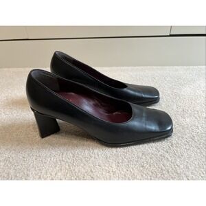 Hogl Black Leather Square Toe Pumps Heels Size 5 US 7.5 Career Office Business